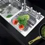 YANG WU Stainless Steel Roll-Up Dish Drying Rack, Multipurpose Dish Drainer, Non-Slip Silicone Coated Edges, Antirust Heat Resistant Resistant Corrosion, 14 X 14"