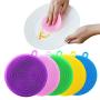 Cleaning Pads Silicone Cleaning Brush Dishwashing Sponge Multi-functional Fruit Vegetable Cutlery Kitchenware Brushes Kitchen Tools Scouring Sponge (Color : Purple)