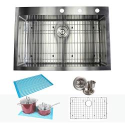 33 Inch Topmount / Drop In Stainless Steel Kitchen Sink Package ? 16 Gauge Single Bowl Basin - Ideal For Home Improvement, Renovation & Remodel - Complete Sink Pack + Bonus Kitchen Accessories