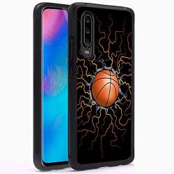 Huawei P30 Case with Basketball Fire Pattern Whimsical Design Bumper Black Soft TPU and PC Protection Anti-Slippery &Fingerprint Case for Huawei P30