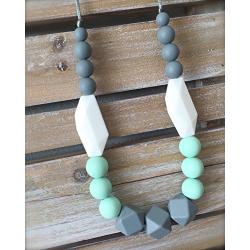 The Original Baby Teething Necklace for Mom, Silicone Teething Beads, 100% BPA Free (Gray, Mint, White, Gray)