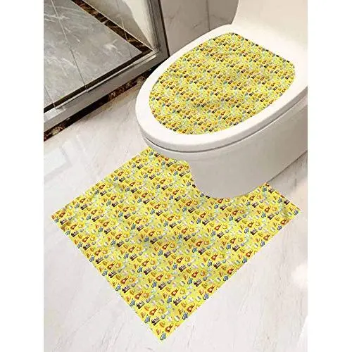 AuraiseHome Colorful Toilet Seat Tattoo Cover Yellow Kitchenware Vinyl Bathroom Decor 2-Piece Set