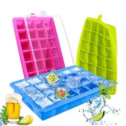 3Pcs silicone ice cube mold with lid,Silicone Ice Cube Maker 24-Cube Ice Tray Ice Cube Mold Storage Container