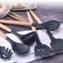 9Pcs Kitchenware Set Wooden Handle Silicone High Temperature Non-Stick Cooking Spoon Shovel Kitchen Silicone Tool Barbecue Cooking