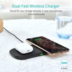 CHOETECH Dual Wireless Charger, 5 Coils Qi Certified Fast Wireless Charging Pad Compatible with iPhone 11/11 Pro/11 Pro Max/XS Max, Samsung Galaxy Note 10/Note 10+/S10, New AirPods (Adapter Included)