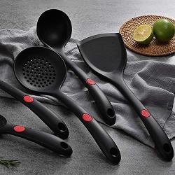 Premium Quality Silicone Cooking Tool Sets Kitchen Cooking Utensils Kitchenware Cookware/Turner Colander Strainer Soup Spoon,Red 5Pcs