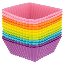 Freshware Silicone Cupcake Liners/Baking Cups - 12-Pack Muffin Molds, 2.5 inch Square, Six Vibrant Colors