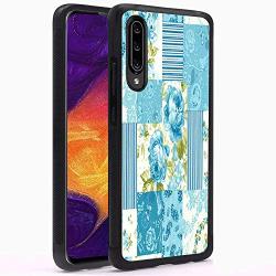 Samsung Galaxy A50 Case, Blue Flower Shock-Absorption TPU Rubber Bumper Samsung Galaxy A50 Case, Ultra Thin Slim Protective Cover for Samsung Galaxy A50-Black