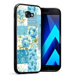 Samsung Galaxy A3 2017 Case, Blue Flower Shock-Absorption TPU Rubber Bumper Samsung Galaxy A3 2017 Case, Ultra Thin Slim Protective Cover for Samsung Galaxy A3 2017-Black