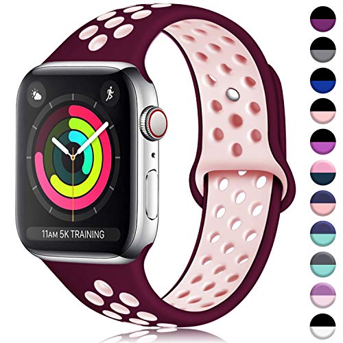 ilopee Band Compatible with Apple Watch 40mm 44mm 38mm 42mm, Vibrant Two-Tone Waterproof Durable Silicone Sport Strap for iWatch Series 5 4 3 2 1 for Women/Men, S/M M/L