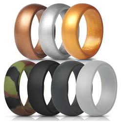 ThunderFit Silicone Rings, 7 Rings / 1 Ring Wedding Bands for Men - 8.7 mm Wide - 2.5mm Thick