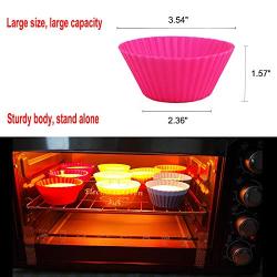 Silicone Baking Cups, Jumbo Cupcake Liners Large 3.54 inch Resusable Muffin Cups Non-stick Muffin Liners Cupcake Baking Cups Stand Alone Cupcake Holder, 12Packs in 6 Rainbow Colors