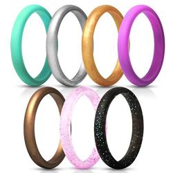 ThunderFit Womens Thin and Stackable Silicone Rings Wedding Bands - 7 Rings / 1 Ring 2.5mm Width - 1.8mm Thick