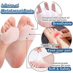 JEWYOCO 14 Pairs Metatarsal Pads Gel Toe Separator Premium Heel Grips Shoes Back Insoles Cushion Reusable Breathable Soft Forefoot Pads Ball of Foot Cushions Toe Filler Inserts