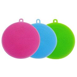 Silicone Sponge Antibacterial Brush Dish Scrubber - HUSH BEAR 3 Pieces Pot Holder Multipurpose Dish-Washing Mildew Free Antimicrobial