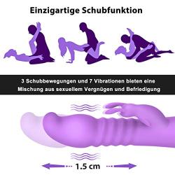 Thrusting Rabbit Vibrator with 3 Powerful Thrusting Actions 7 Vibration Modes for G Spot Clitoris Stimulation, PALOQUETH Waterproof Dildo Bunny Vibrator Personal Sex Toy for Women, Rechargeable Purple