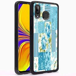 Samsung Galaxy A30 Case, Blue Flower Shock-Absorption TPU Rubber Bumper Samsung Galaxy A30 Case, Ultra Thin Slim Protective Cover for Samsung Galaxy A30-Black