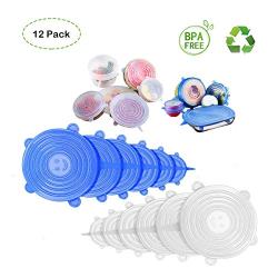 Silicone Stretch Lids, 12 Pack Double Color 6 Size Reusable Durable and Expandable Lids to Keep Food Fresh, Fit Various Sizes and Shapes of Containers Food Covers or Bowl Covers