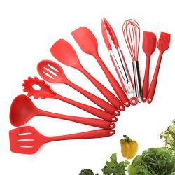 Silicone kitchenware 10 Piece Silicone Kitchen Utensil Set BPA Free Silicone Kitchen Utensils Set Kitchen Tools And Gadgets Nonstick Heat Resistant Tools ( Color : Red , Size : 10 Piece Set )