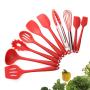 Silicone kitchenware 10 Piece Silicone Kitchen Utensil Set BPA Free Silicone Kitchen Utensils Set Kitchen Tools And Gadgets Nonstick Heat Resistant Tools ( Color : Red , Size : 10 Piece Set )