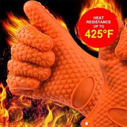 Oven Mitts/BBQ Gloves 10.6 inch Best Indoor & Outdoor Cooking Heat Resistant Silicone Gloves