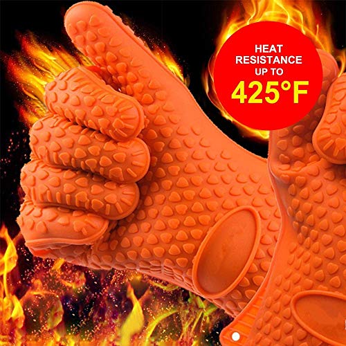 Oven Mitts/BBQ Gloves 10.6 inch Best Indoor & Outdoor Cooking Heat Resistant Silicone Gloves