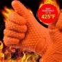 Oven Mitts/BBQ Gloves 10.6 inch Best Indoor & Outdoor Cooking Heat Resistant Silicone Gloves