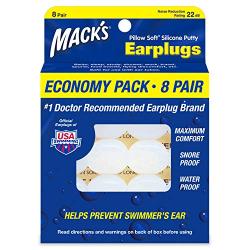 Mack’s Pillow Soft Silicone Earplugs ? 8 Pair, Economy Pack ? The Original Moldable Silicone Putty Ear Plugs for Sleeping, Snoring, Swimming, Travel, Concerts and Studying