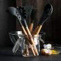 Z&I Non-Stick Shovel Spoon Tool Set Shovel Soup Fishing Spoon Green Cooking Silicone Wooden Handle Kitchenware(01)