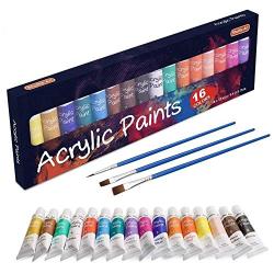 Acrylic Paint Set, Shuttle Art 16 x12ml Tubes Artist Quality Non Toxic Rich Pigments Colors Great for Kids Adults Professional Painting on Canvas Wood Clay Fabric Ceramic Crafts