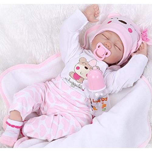 RoyalDoll Reborn Baby Dolls Girl Realistic Sleeping Baby 22 Inch Eyes Closed Handmade Weighted Vinyl Silicone Baby Doll Newborn Children Gifts