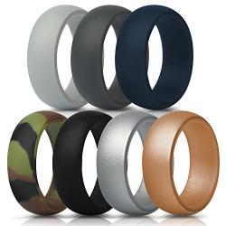 ThunderFit Silicone Rings, 7 Rings / 1 Ring Wedding Bands for Men - 8.7 mm Wide - 2.5mm Thick