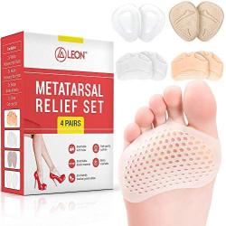 LEON Metatarsal Pads Pain Relief Set [4 Pairs] Breathable Ball of Foot Cushions for Women Men, Soft Gel Forefoot Inserts Front Feet Pad, Shoe Heel Insoles Pad | Mortons Neuroma Blister Callus