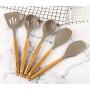 Idomeo Wooden Handle Silicone Kitchenware Non-stick Pan Shovel Colander Set Cookware Sets