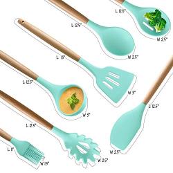 SHUHAO Silicone Cookware Set, 7 Non-Stick Heat-Resistant Silicone Kitchenware, Wooden Handles, Best Kitchen Tool Gadgets, Suitable for Cooking