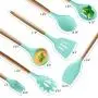 SHUHAO Silicone Cookware Set, 7 Non-Stick Heat-Resistant Silicone Kitchenware, Wooden Handles, Best Kitchen Tool Gadgets, Suitable for Cooking