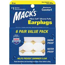 Macks Pillow Soft Silicone Earplugs - 6 Pair, Value Pack ? The Original Moldable Silicone Putty Ear Plugs for Sleeping, Snoring, Swimming, Travel, Concerts and Studying