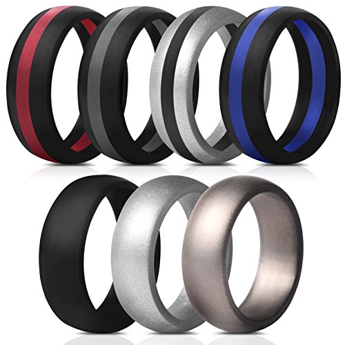 Saco Band Mens Silicone Rings Wedding Bands - 7 Pack / 1 Ring