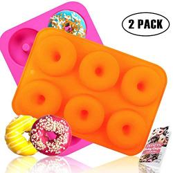 HEHALI Silicone Donut Pan, 2pcs Non-Stick Mold, Silicone Donut Mold for 6 Full-Size Donuts, Bagels and More