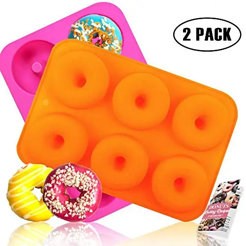 HEHALI Silicone Donut Pan, 2pcs Non-Stick Mold, Silicone Donut Mold for 6 Full-Size Donuts, Bagels and More