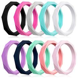 Mokani 10/4/1 Pack Silicone Wedding Ring for Women, Thin and Stackable Rubber Band, Fashion, Colorful, Comfortable fit, Skin Safe