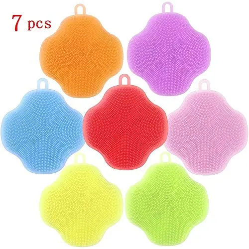 Silicone Sponge-7 Silicone Sponges for Dishes Washing Kitchen Multi-Function Heat Resistant Washing Fruits Brush Silicone Sponge Scrubber