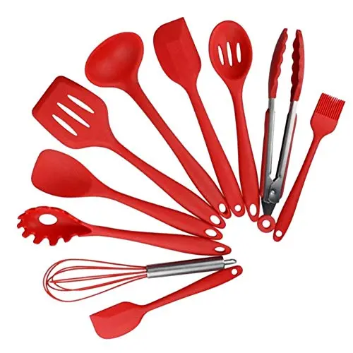Silicone Kitchenware Set Cooking Spoon Scraper 10 Piece Set Bake Grill Cooking Tools (Size : Red)