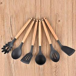 SKYyao Kitchen utensil set Wooden Handle Silicone Kitchen utensils 6 piece set non stick spatula scraping spoon kitchen tools cooking kitchenware silicone + beech wood