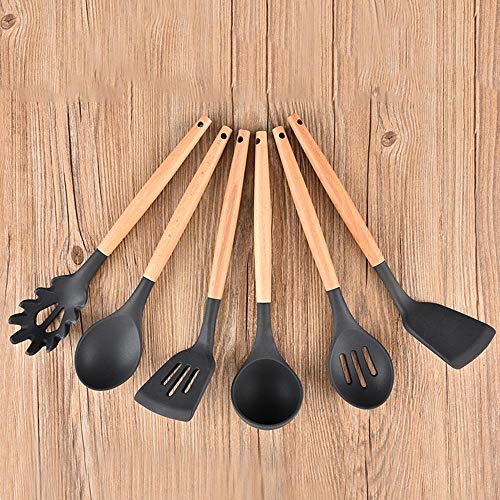 SKYyao Kitchen utensil set Wooden Handle Silicone Kitchen utensils 6 piece set non stick spatula scraping spoon kitchen tools cooking kitchenware silicone + beech wood