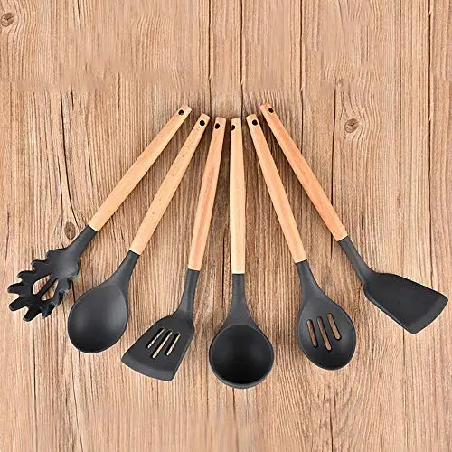 SKYyao Kitchen utensil set Wooden Handle Silicone Kitchen utensils 6 piece set non stick spatula scraping spoon kitchen tools cooking kitchenware silicone + beech wood