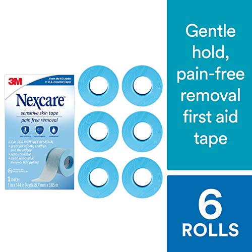 Nexcare Sensitive Skin Tape SIOC, Pain-Free Removal, 1-inch X 4 Yard Roll (Pack of 6)