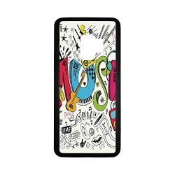 Music Rubber Phone Case,Pop Art Featured Doodle Style Musical Background with Instruments Sound Art Illustration Compatible with Samsung Galaxy S9,One Size