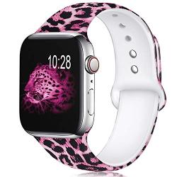 KOLEK Floral Bands Compatible with Apple Watch 42mm 44mm, Silicone Cheetah Printed Replacement Bands for iWatch Series 4 3 2 1, Pink Leopard, M, L