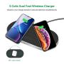 ZealSound Wireless Charging Pad, 5 Coils Wireless Charger Metal Aluminum, Dual Fast Anti-Slip Silicon with Quick QC 3.0 Adapter Chargers Station Dock for Qi Phones New AirPods Multiple Devices(Black)